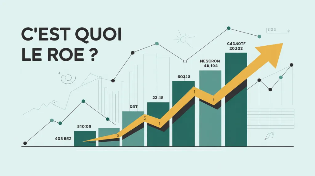 Infographie titrée « C’est quoi le ROE ? » avec des barres vertes croissantes et une flèche jaune montante.