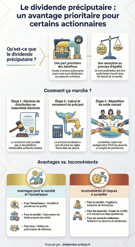 Infographie explicative sur les dividendes préciputaires.