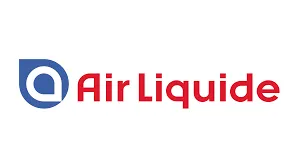 Logo Air Liquide : symbole bleu et nom du groupe en lettres rouges sur fond blanc