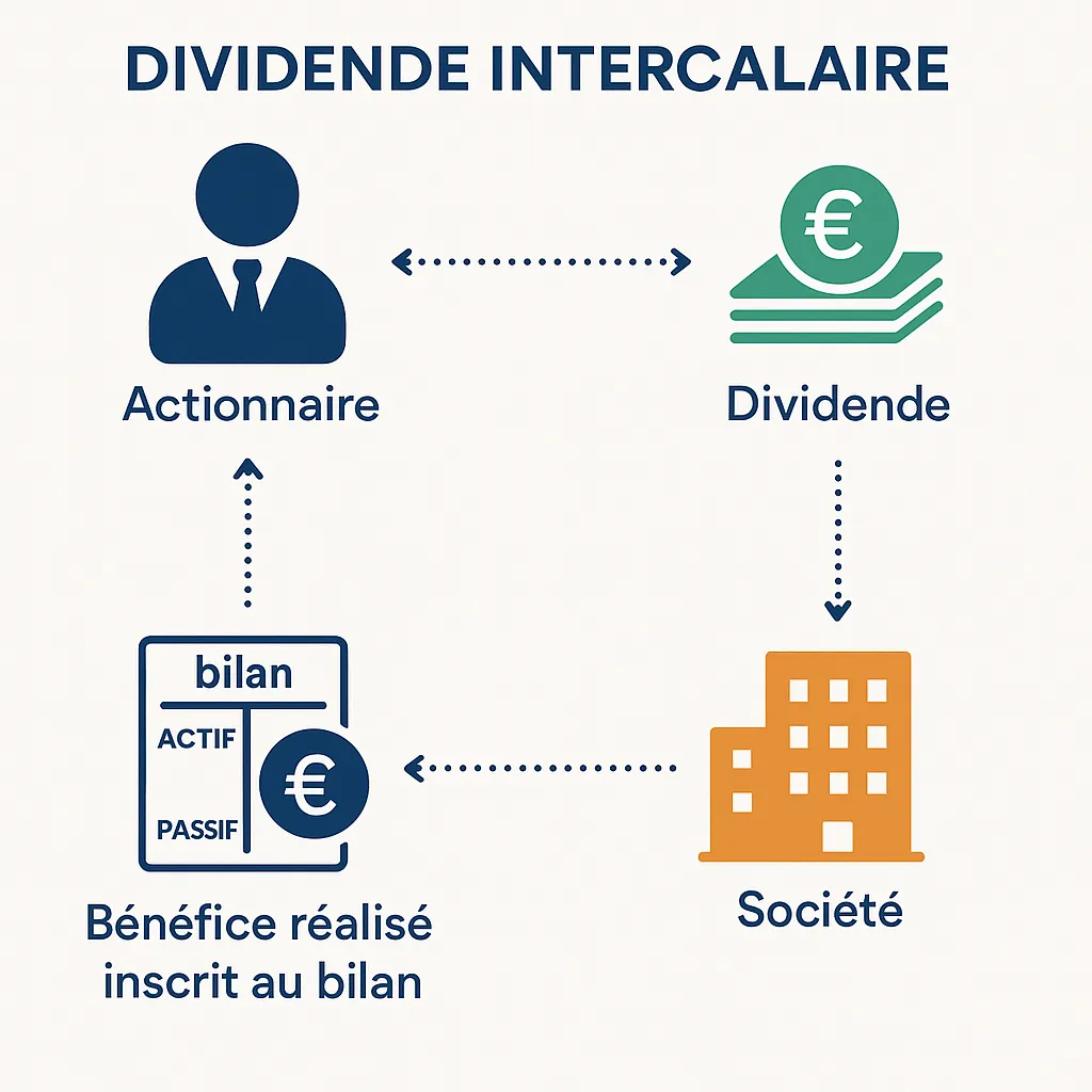 Schéma circulaire : la société inscrit un bénéfice au bilan, qui permet de verser un dividende à l’actionnaire